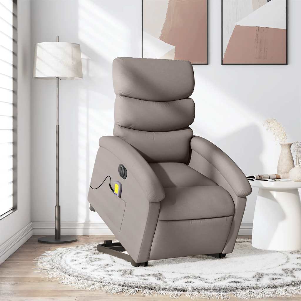 Elektrischer Massagesessel mit Aufstehhilfe Taupe Stoff