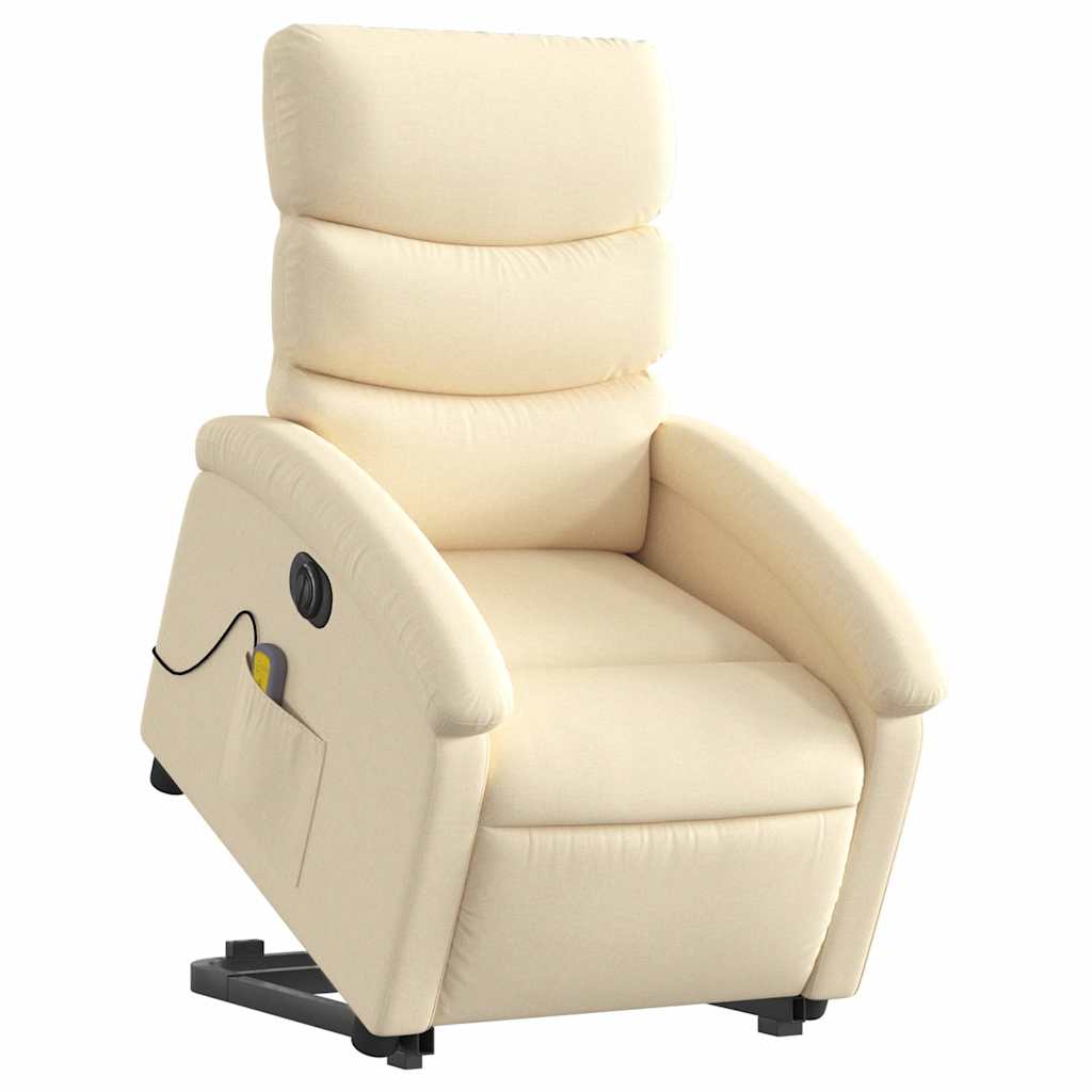 Elektrischer Massagesessel mit Aufstehhilfe Creme Stoff