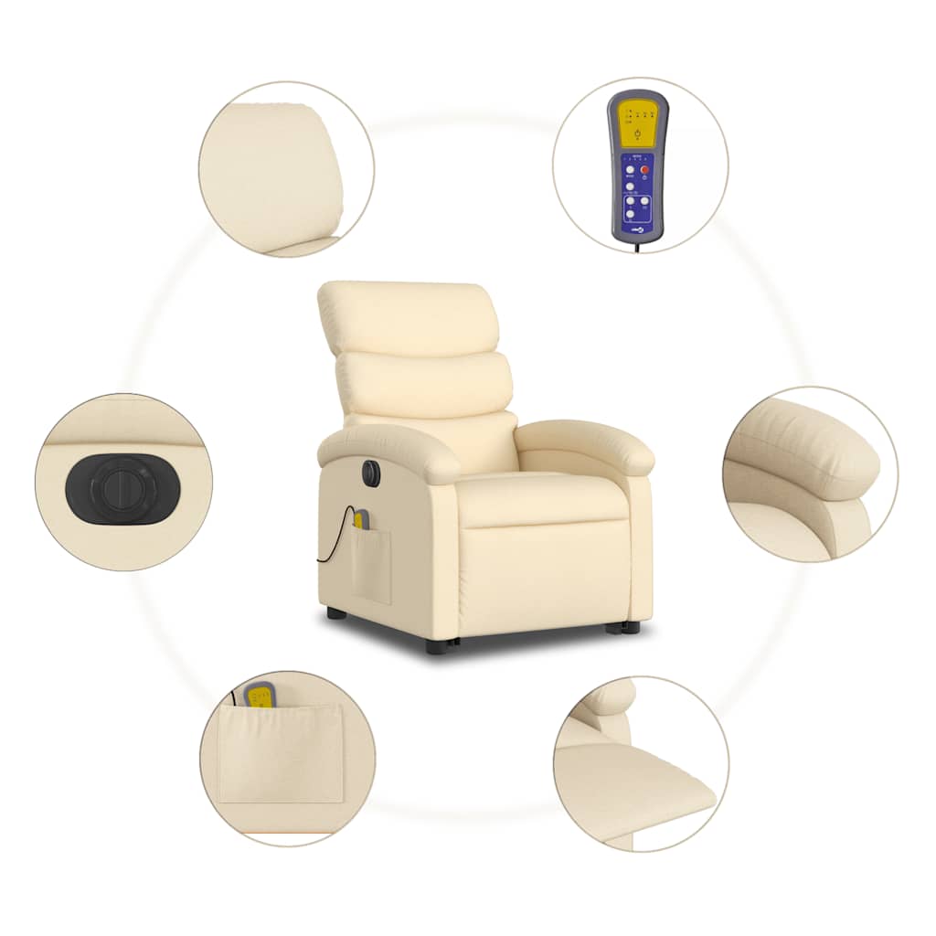 Elektrischer Massagesessel mit Aufstehhilfe Creme Stoff