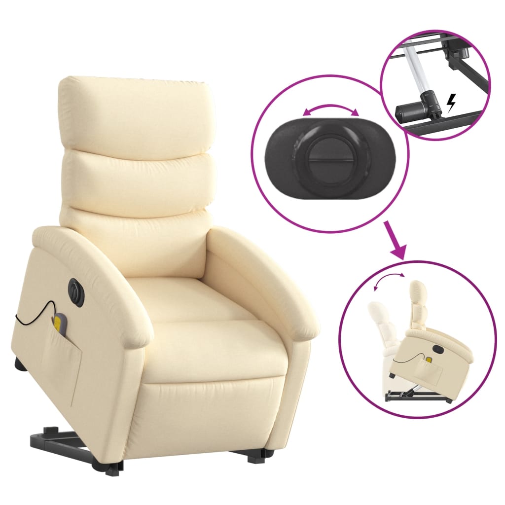 Fauteuil de massage électrique avec aide au verticalisation en tissu crème