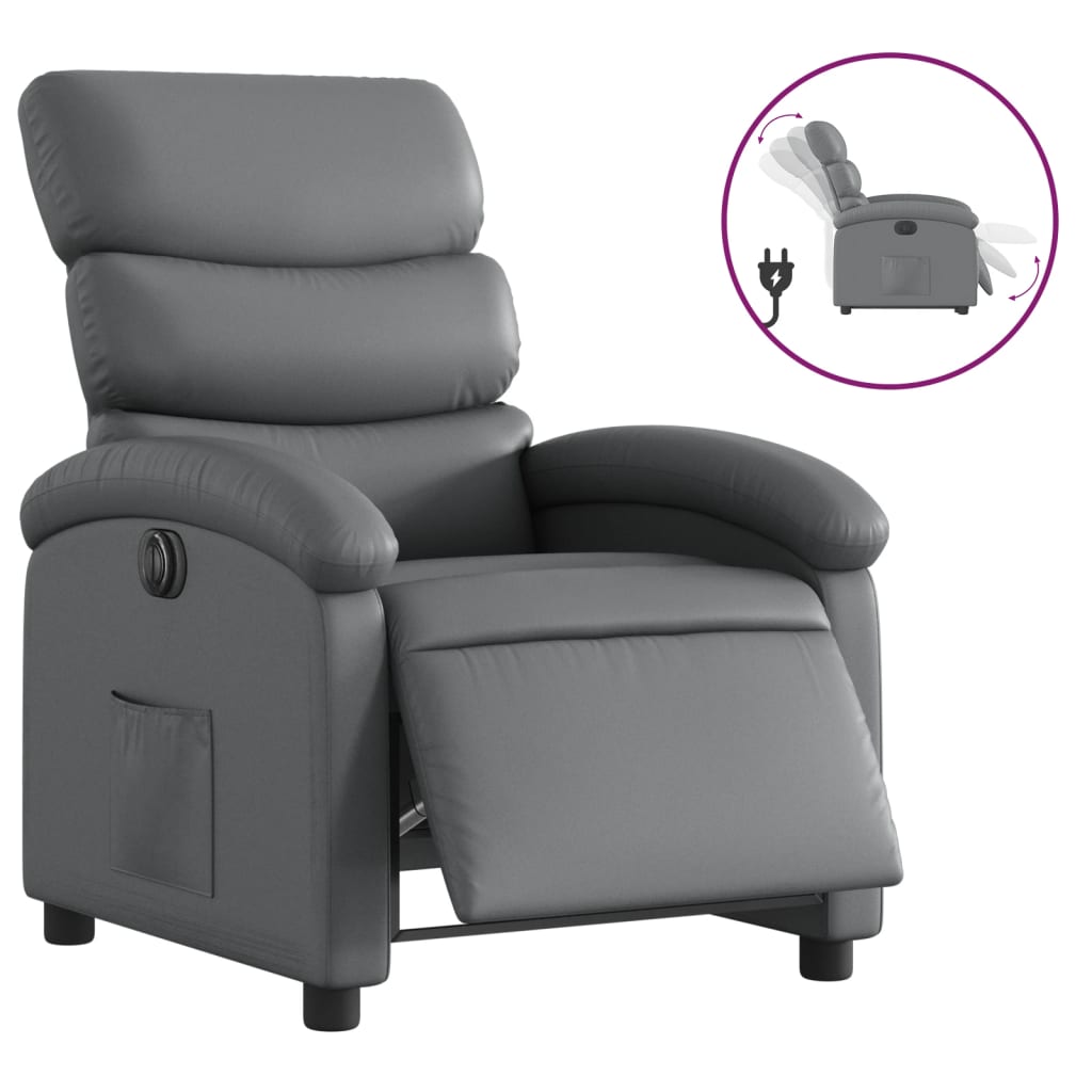 Fauteuil inclinable électrique en similicuir gris