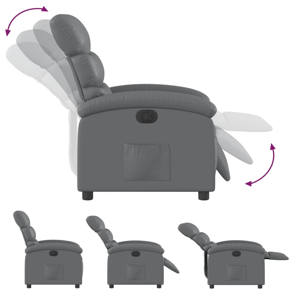 Fauteuil inclinable électrique en similicuir gris