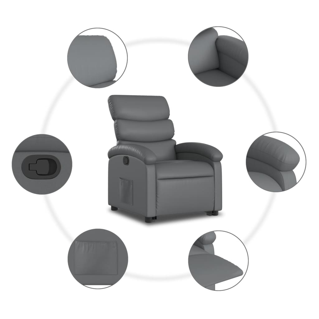 Fauteuil inclinable avec aide à la verticalisation, similicuir gris