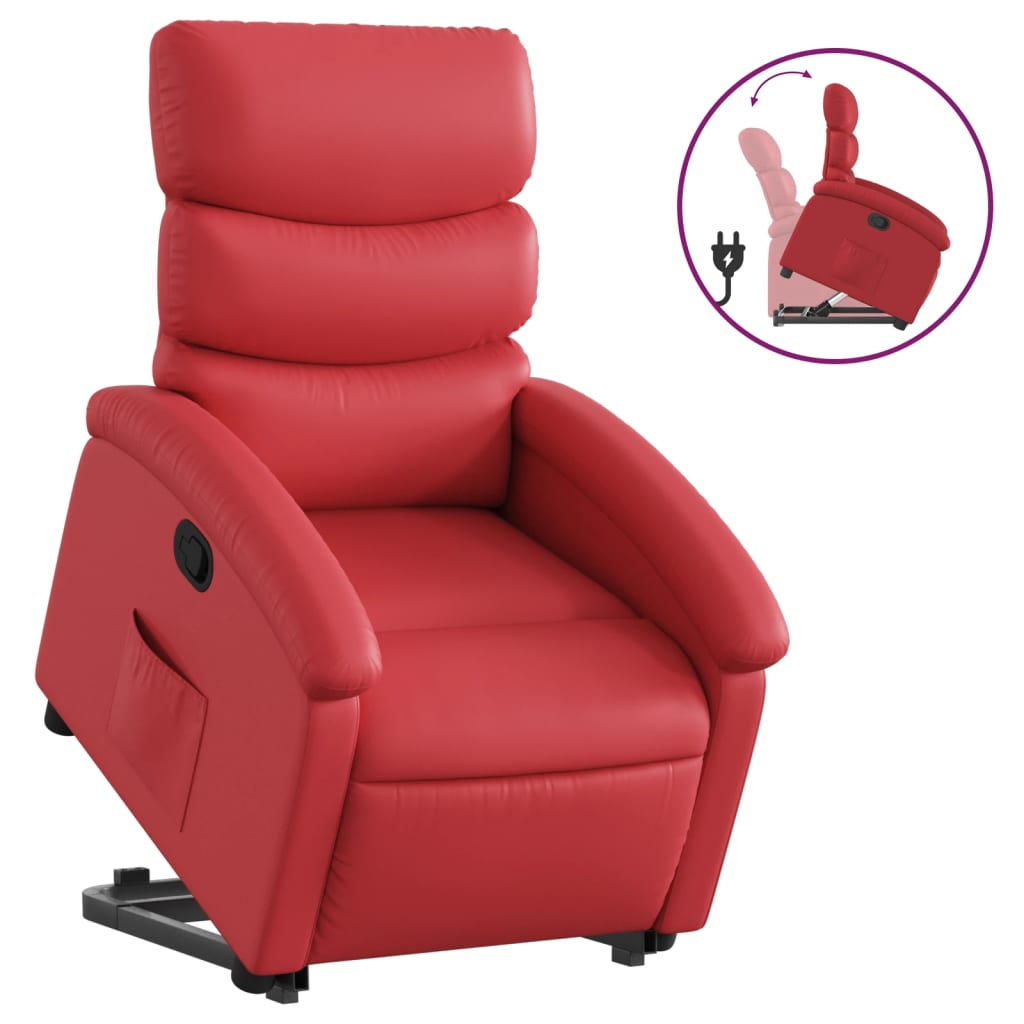 Fauteuil inclinable avec aide à la verticalisation, rouge, similicuir