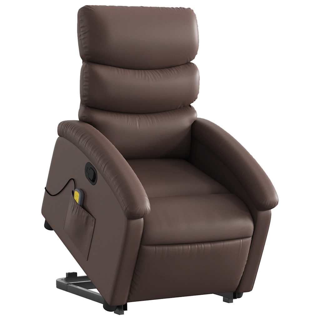 Massagesessel mit Aufstehhilfe Braun Kunstleder