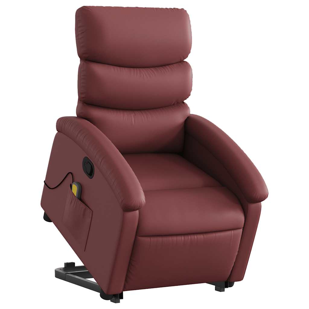Massagesessel mit Aufstehhilfe Weinrot Kunstleder