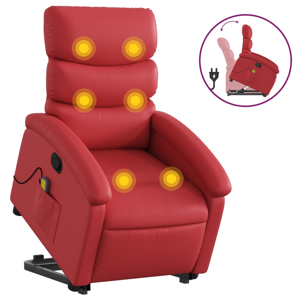 Massage chair with stand-up aid red artificial leather