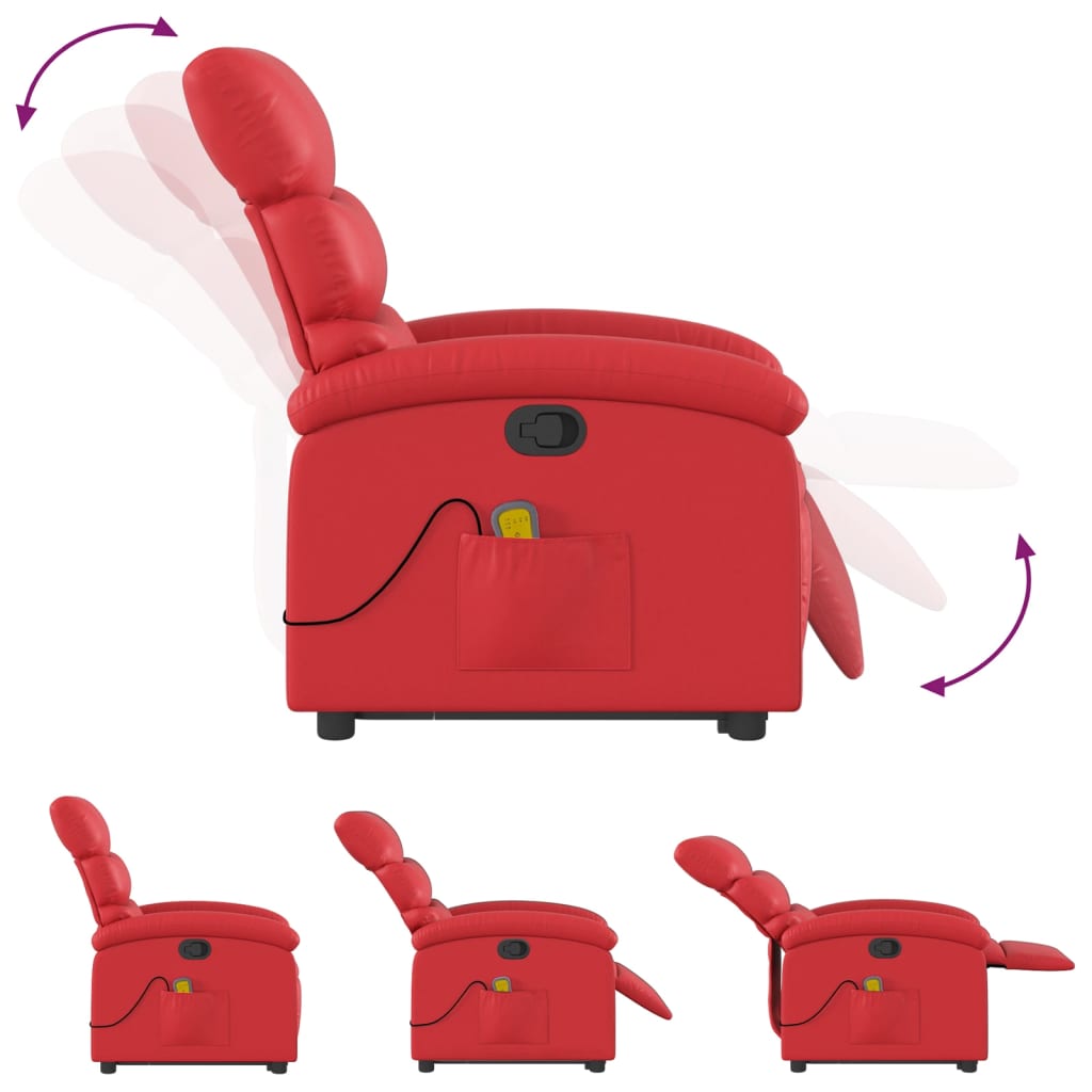 Massage chair with stand-up aid red artificial leather