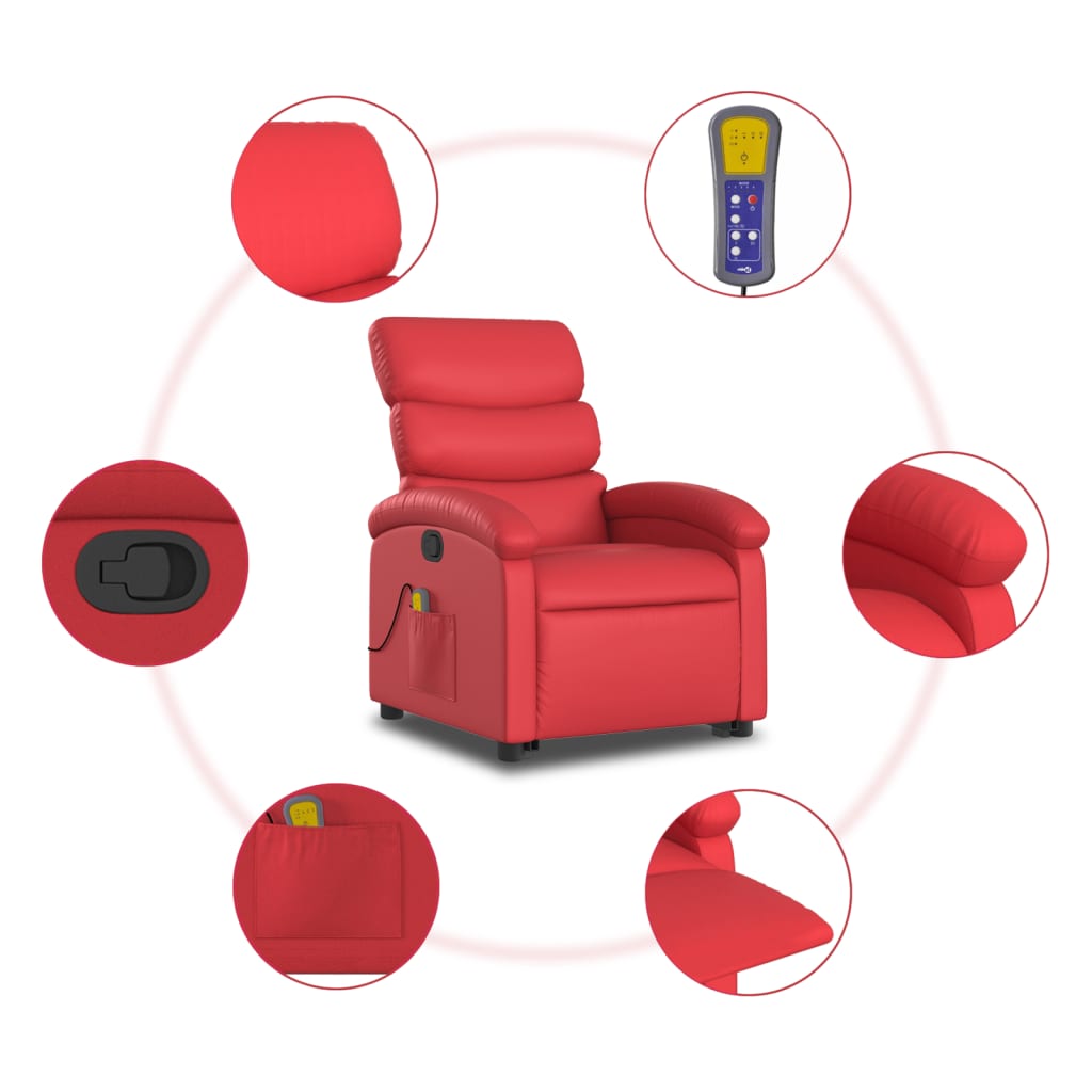 Massage chair with stand-up aid red artificial leather