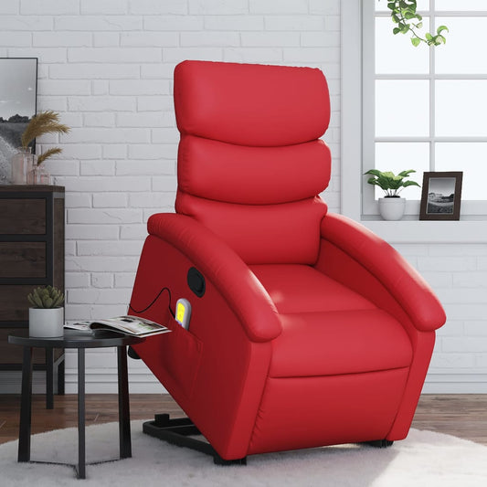Fauteuil de massage avec aide à la verticalisation, rouge, cuir artificiel