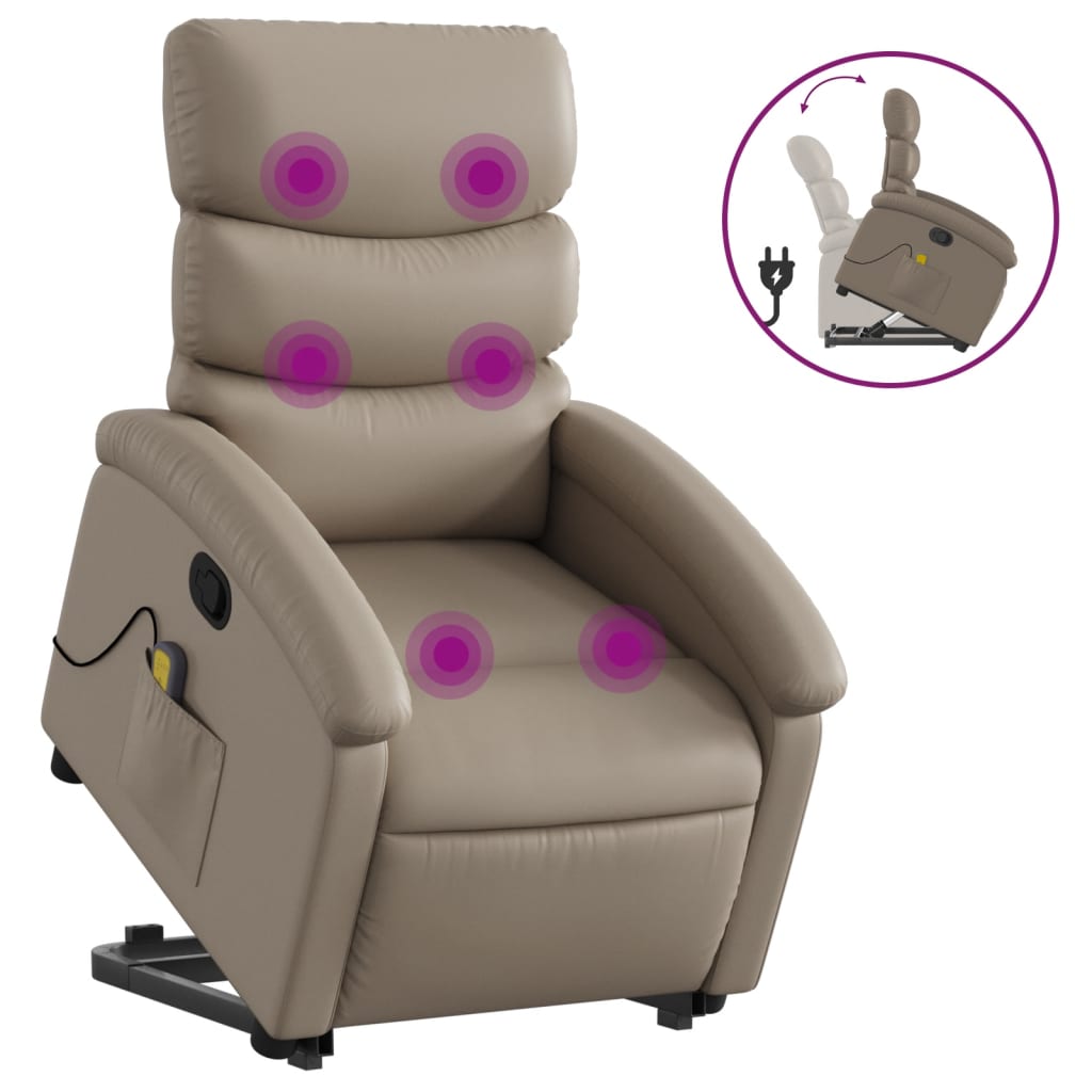 Fauteuil de massage avec aide à la verticalisation, marron cappuccino, cuir artificiel