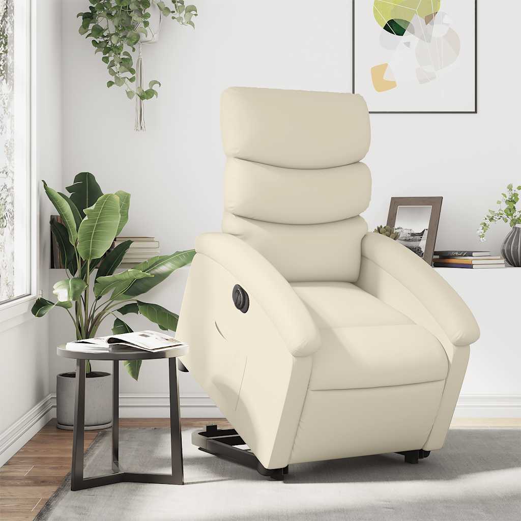 Relaxsessel mit Aufstehhilfe Elektrisch Creme Kunstleder