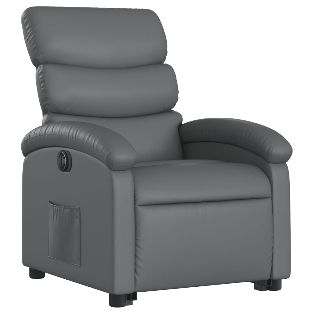 Recliner chair with electric stand-up aid, grey, artificial leather