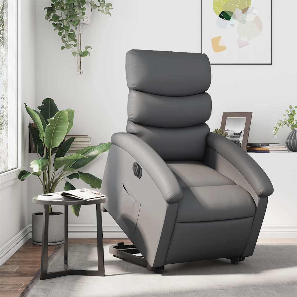 Relaxsessel mit Aufstehhilfe Elektrisch Grau Kunstleder