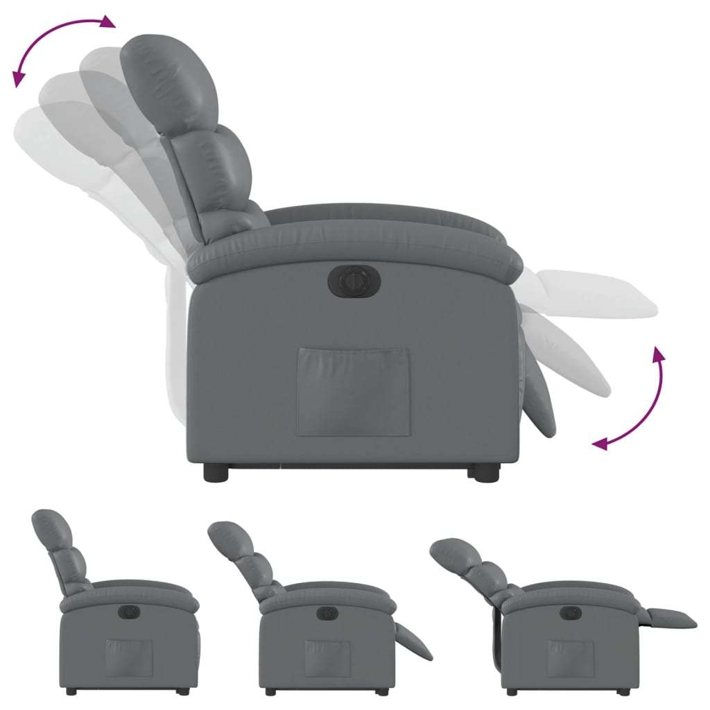 Recliner chair with electric stand-up aid, grey, artificial leather