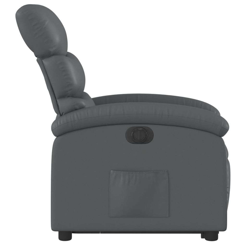 Recliner chair with electric stand-up aid, grey, artificial leather