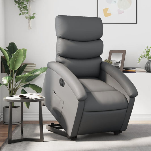 Recliner chair with electric stand-up aid, grey, artificial leather