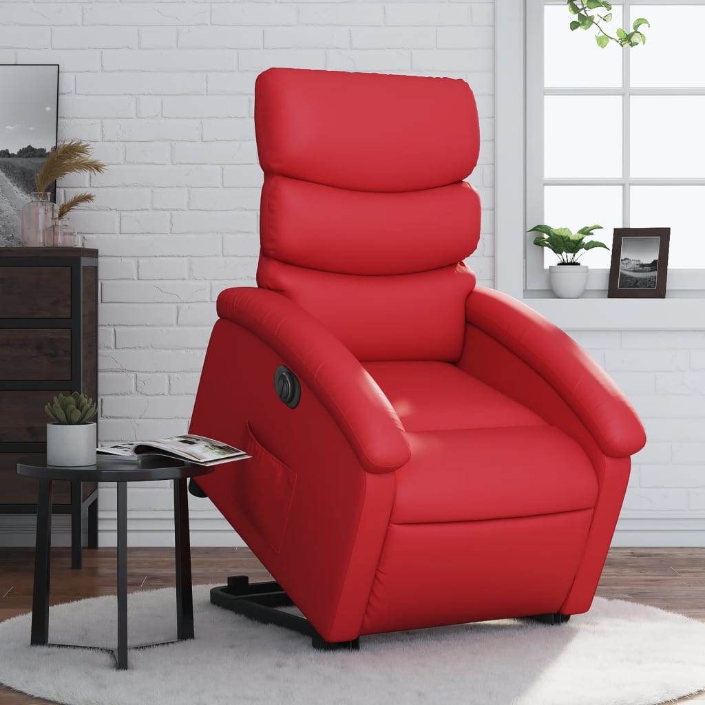 Relaxing chair with electric riser, red, artificial leather