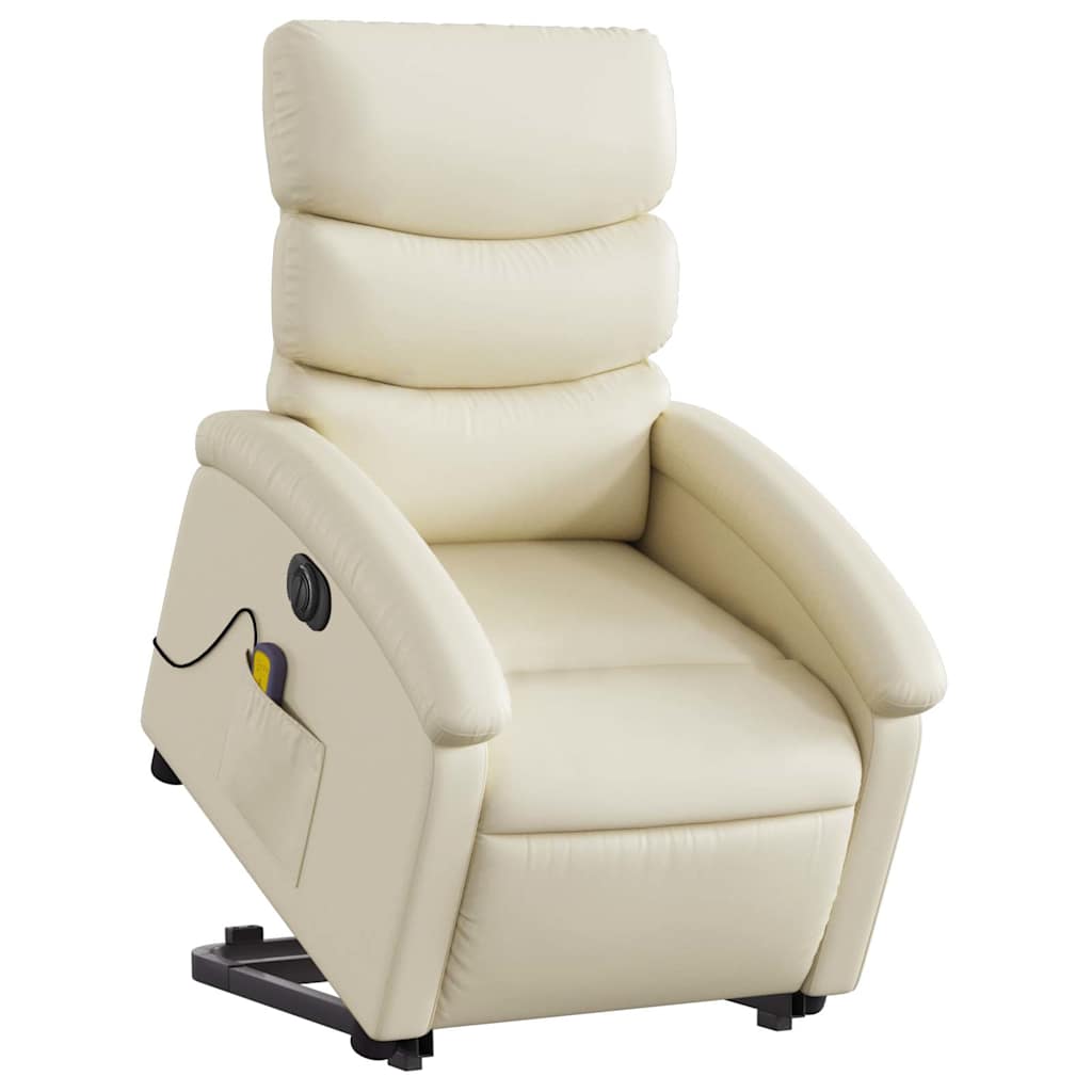Massagesessel mit Aufstehhilfe Elektrisch Creme Kunstleder