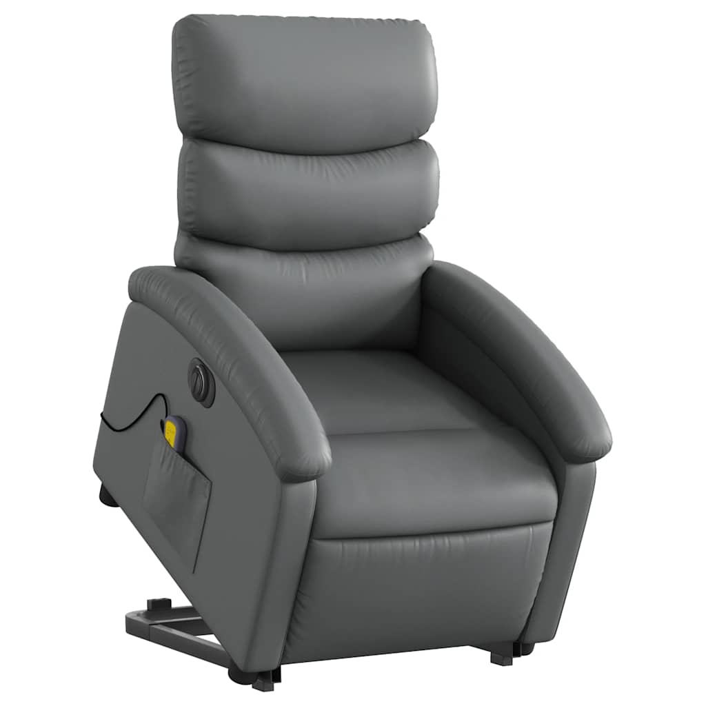 Massagesessel mit Aufstehhilfe Elektrisch Grau Kunstleder