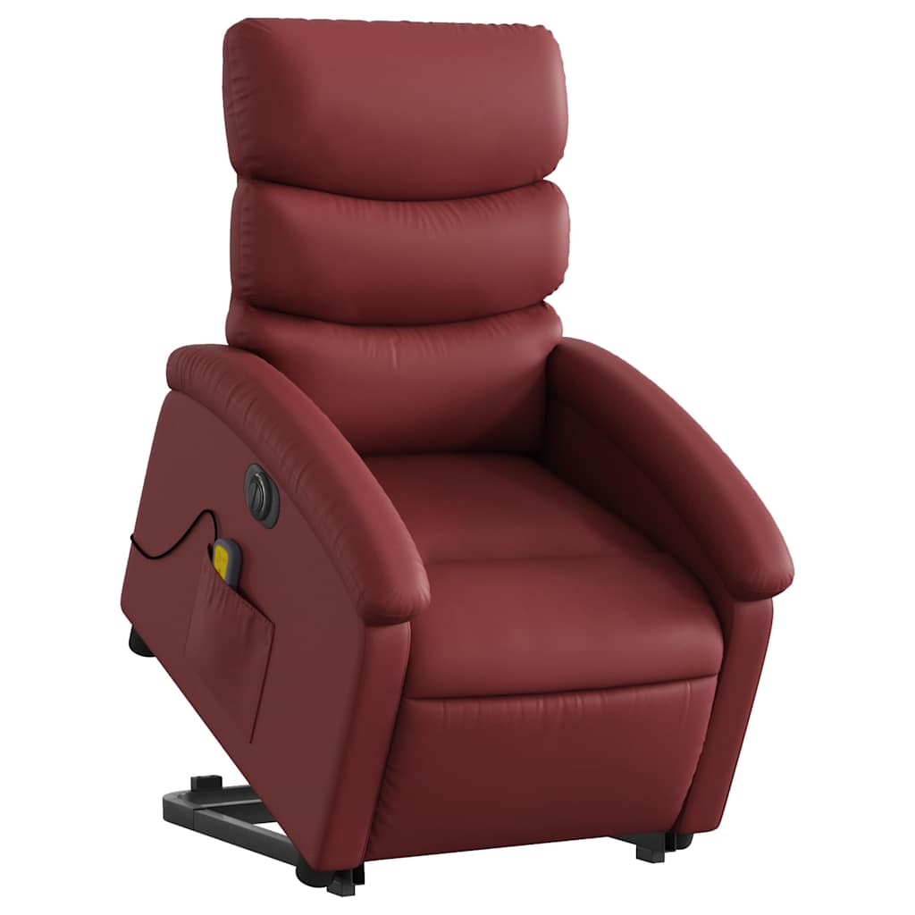 Massagesessel mit Aufstehhilfe Elektrisch Weinrot Kunstleder