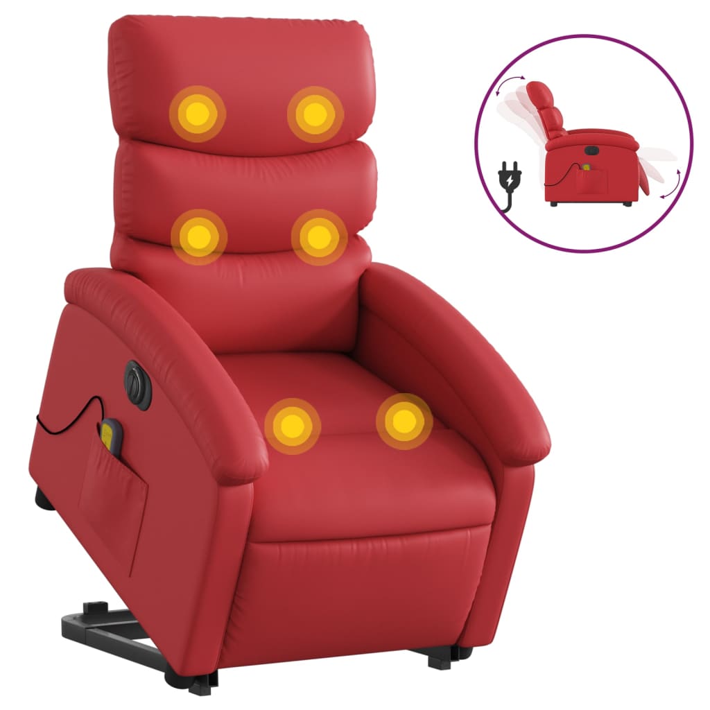 Fauteuil de massage avec aide électrique au verticalisation, rouge, cuir artificiel