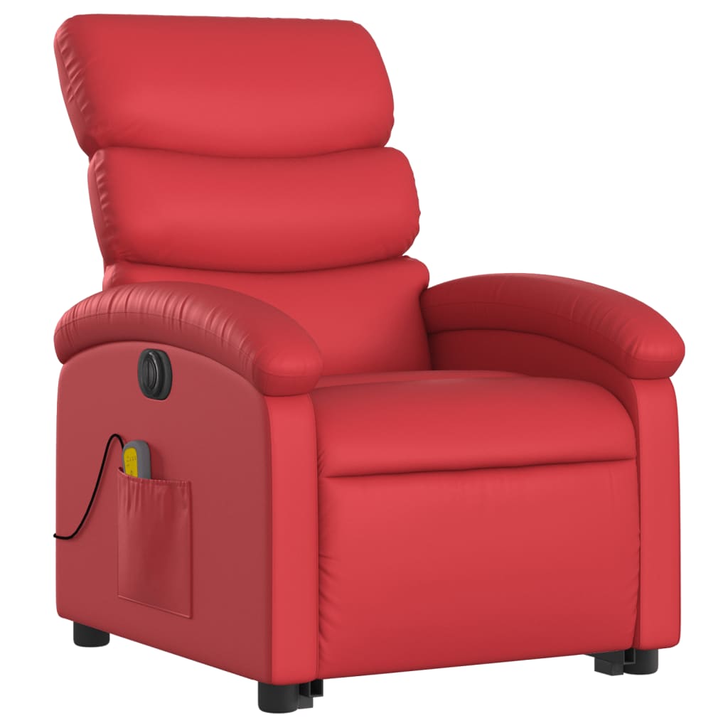 Fauteuil de massage avec aide électrique au verticalisation, rouge, cuir artificiel