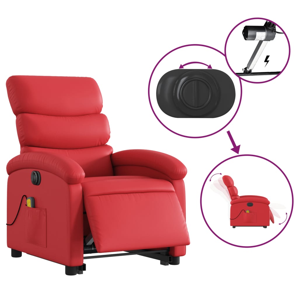 Fauteuil de massage avec aide électrique au verticalisation, rouge, cuir artificiel