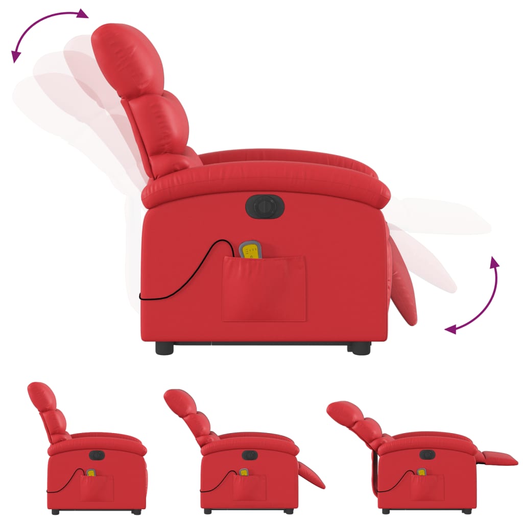 Fauteuil de massage avec aide électrique au verticalisation, rouge, cuir artificiel