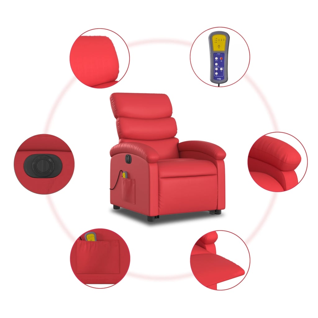 Fauteuil de massage avec aide électrique au verticalisation, rouge, cuir artificiel