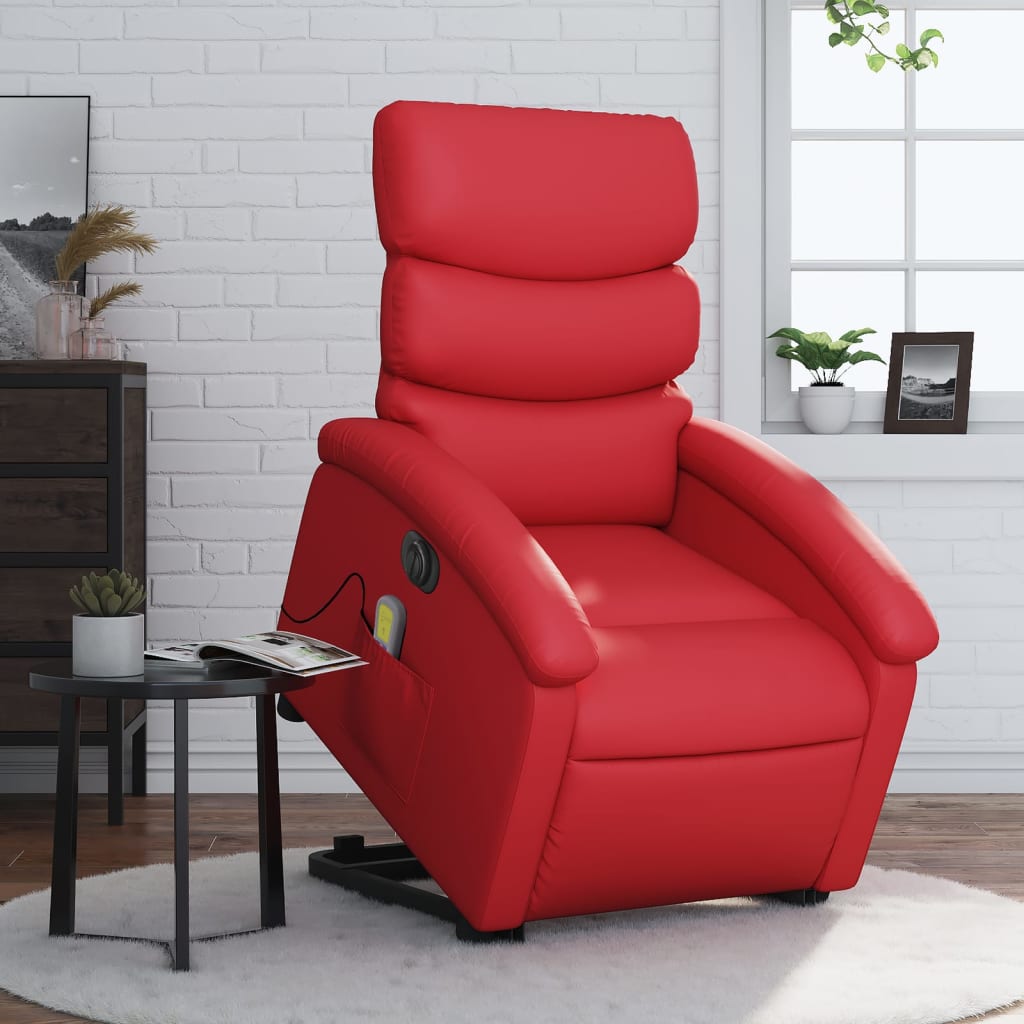 Fauteuil de massage avec aide électrique au verticalisation, rouge, cuir artificiel