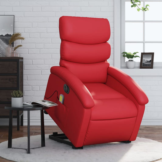 Fauteuil de massage avec aide électrique au verticalisation, rouge, cuir artificiel