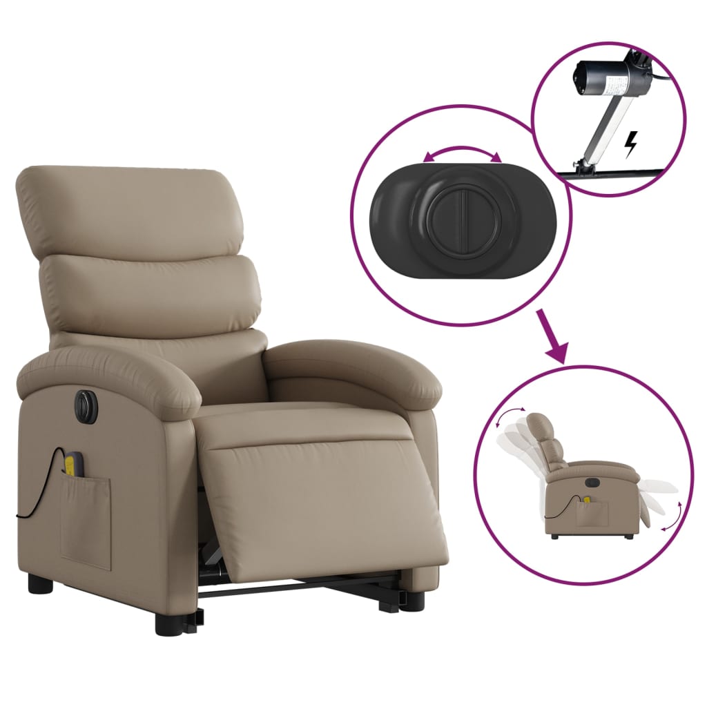 Massage chair with electric stand-up aid, cappuccino, artificial leather