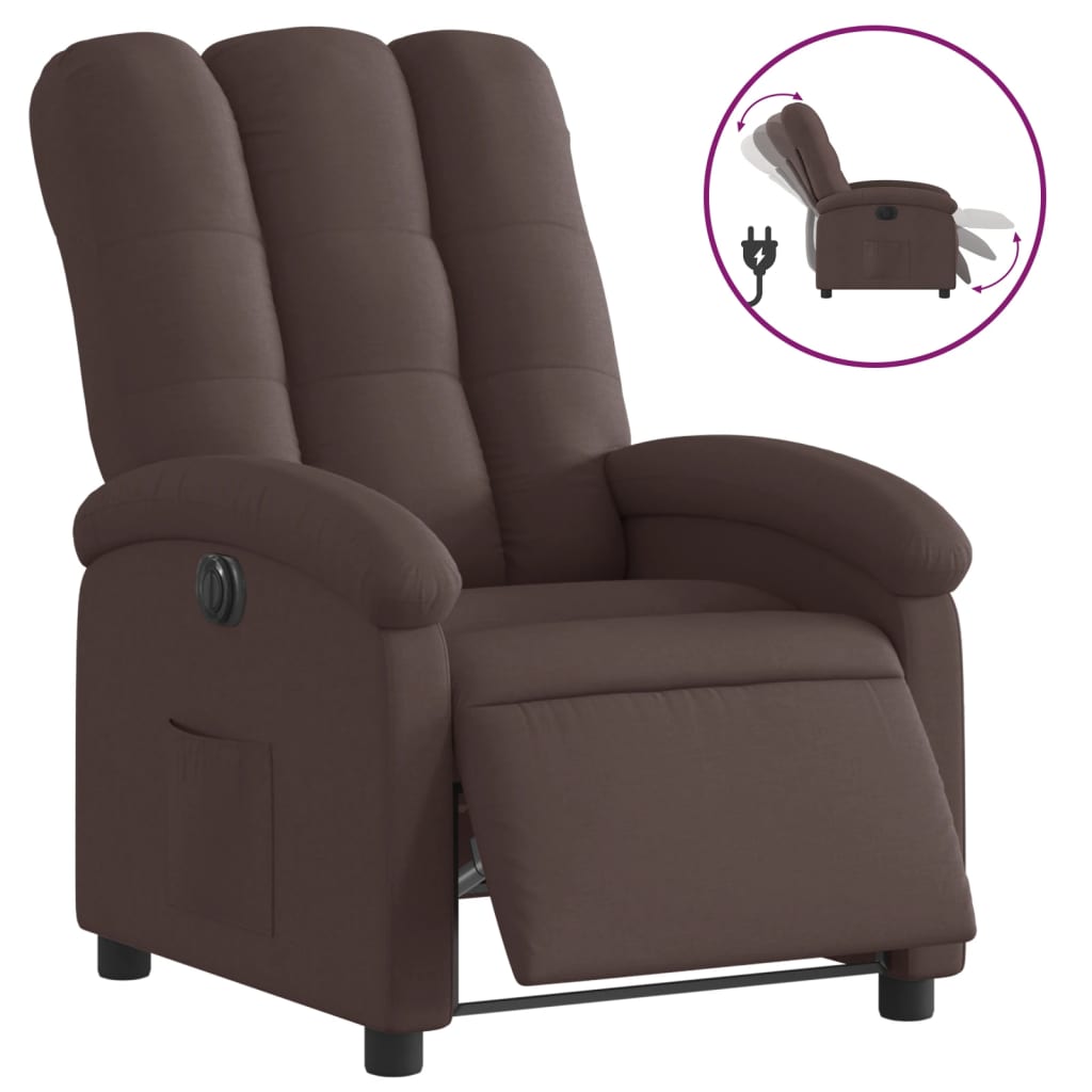 Fauteuil inclinable électrique en tissu marron foncé