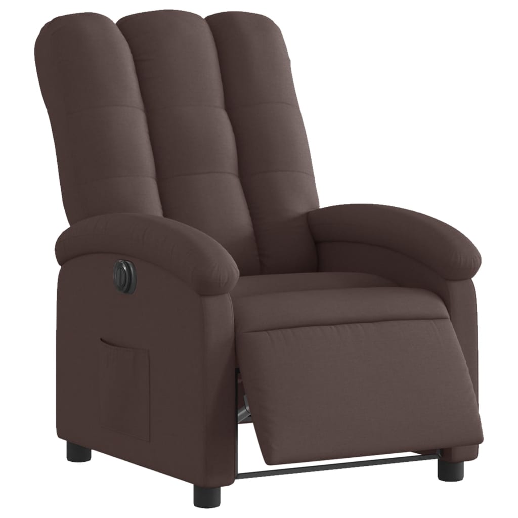 Fauteuil inclinable électrique en tissu marron foncé