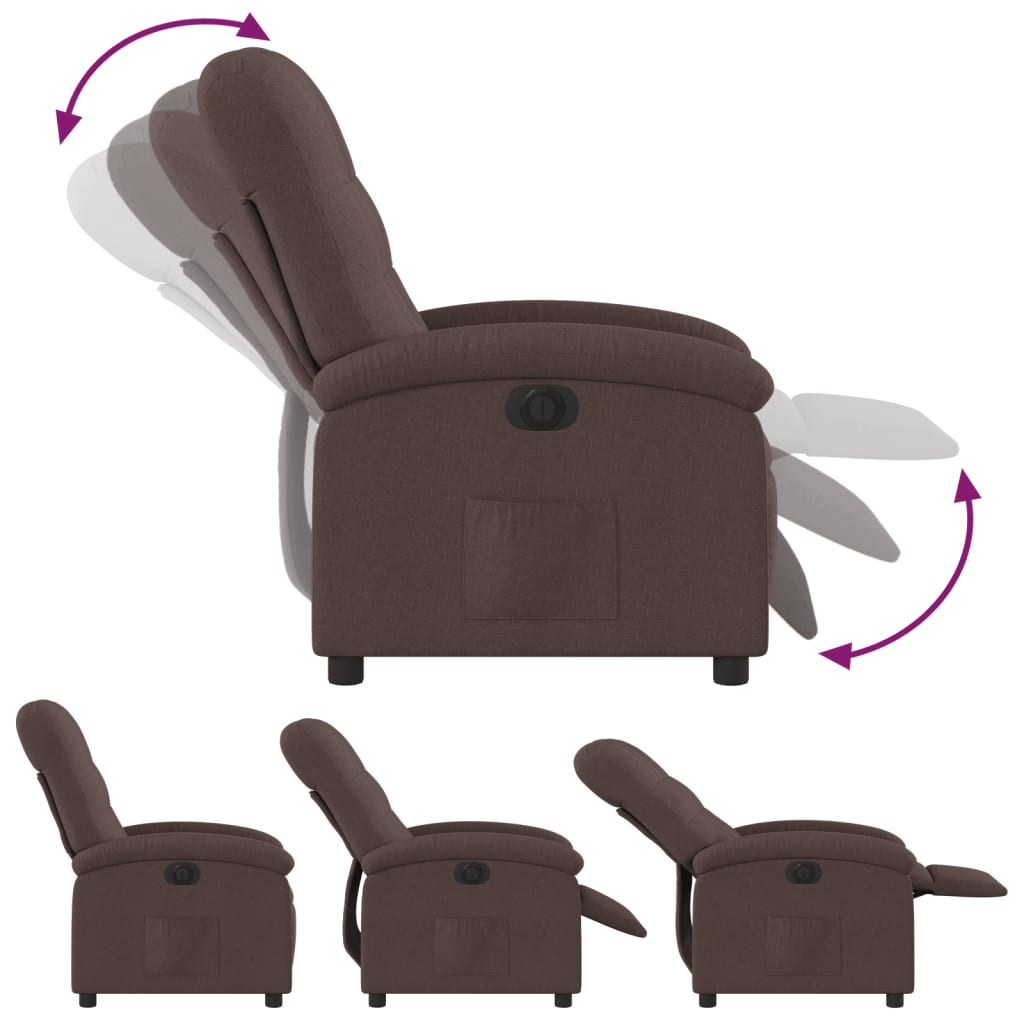 Fauteuil inclinable électrique en tissu marron foncé