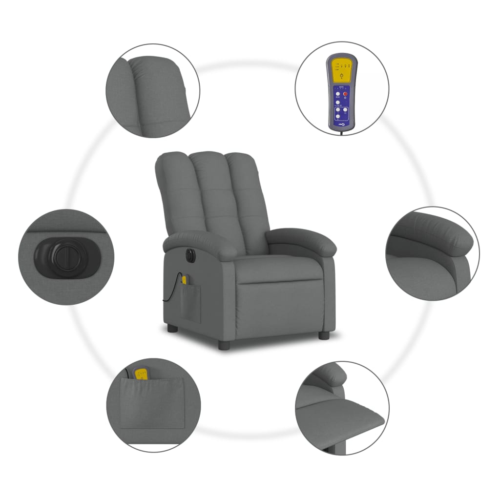 Fauteuil de massage électrique en tissu gris foncé