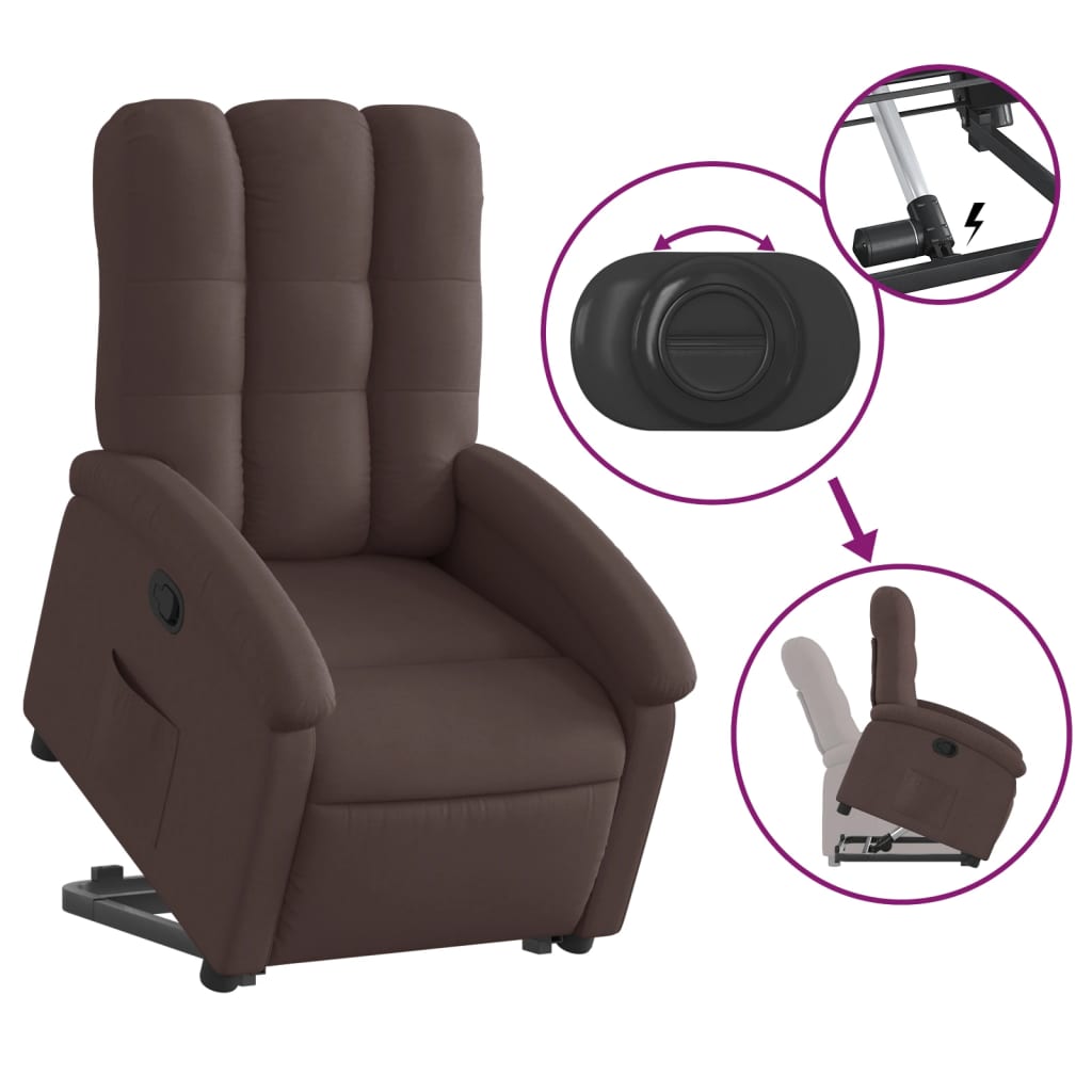 Fauteuil relax avec aide à la verticalisation en tissu marron foncé