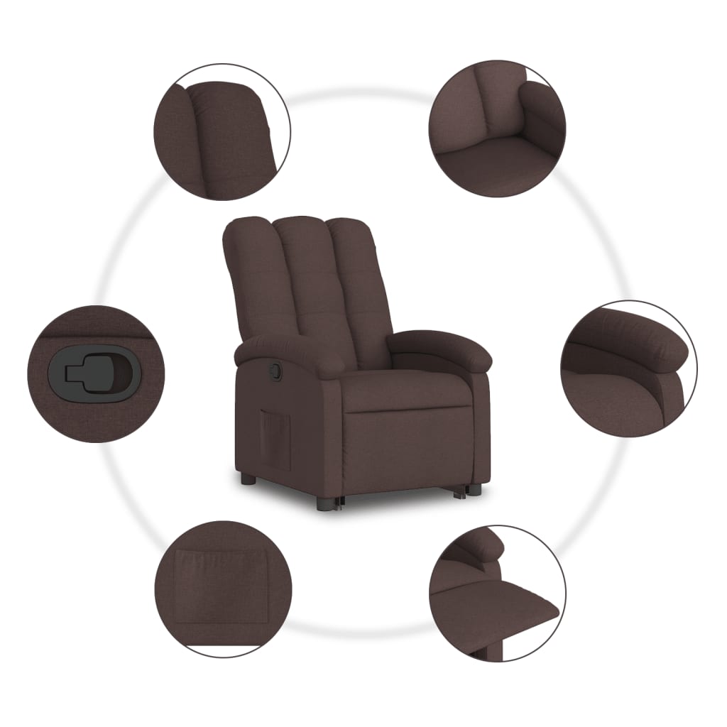 Fauteuil relax avec aide à la verticalisation en tissu marron foncé