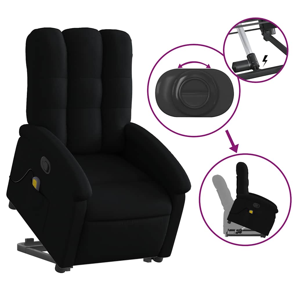 Massagesessel mit Aufstehhilfe Schwarz Stoff
