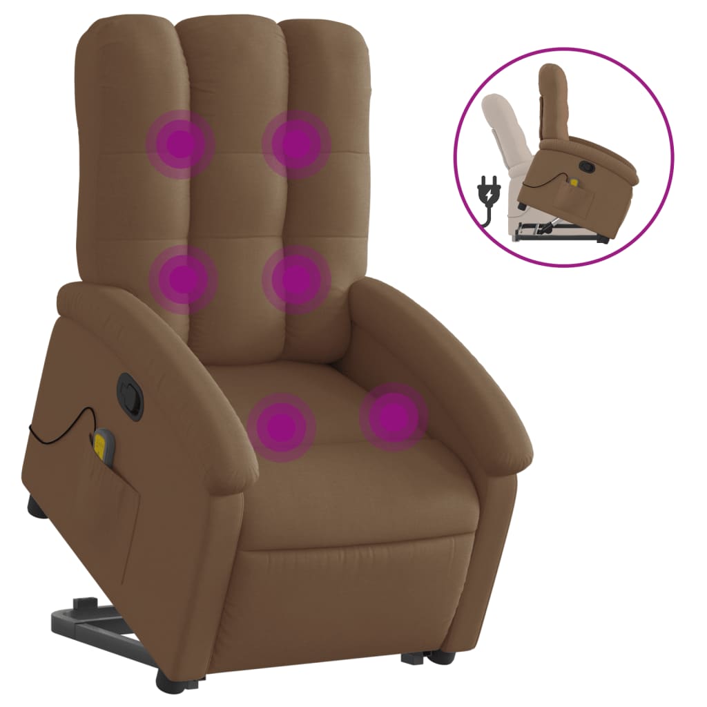 Fauteuil de massage avec aide à la verticalisation en tissu marron