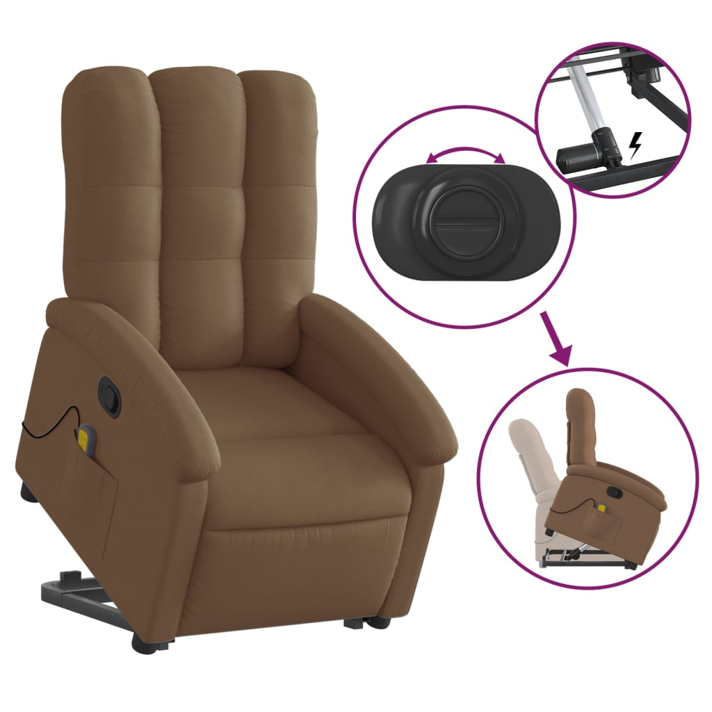 Fauteuil de massage avec aide à la verticalisation en tissu marron