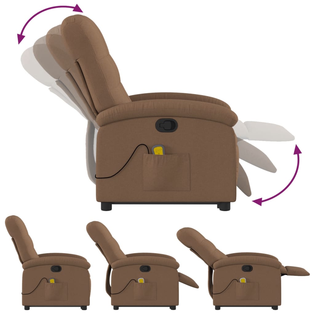 Fauteuil de massage avec aide à la verticalisation en tissu marron