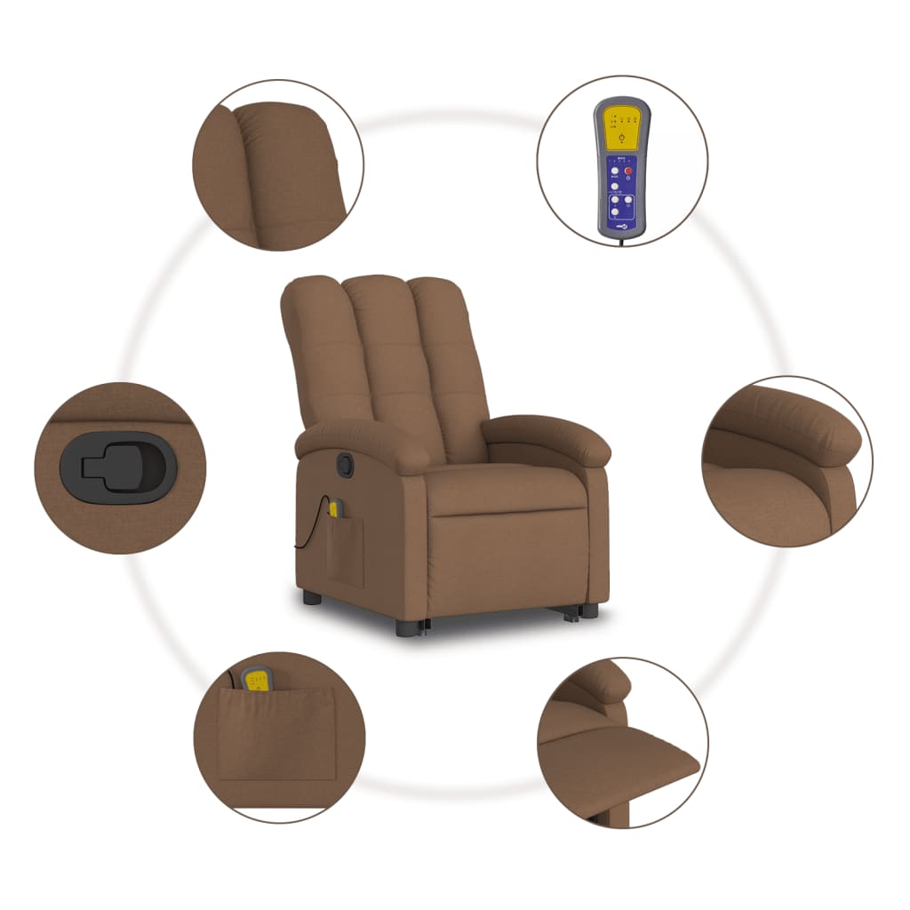 Fauteuil de massage avec aide à la verticalisation en tissu marron