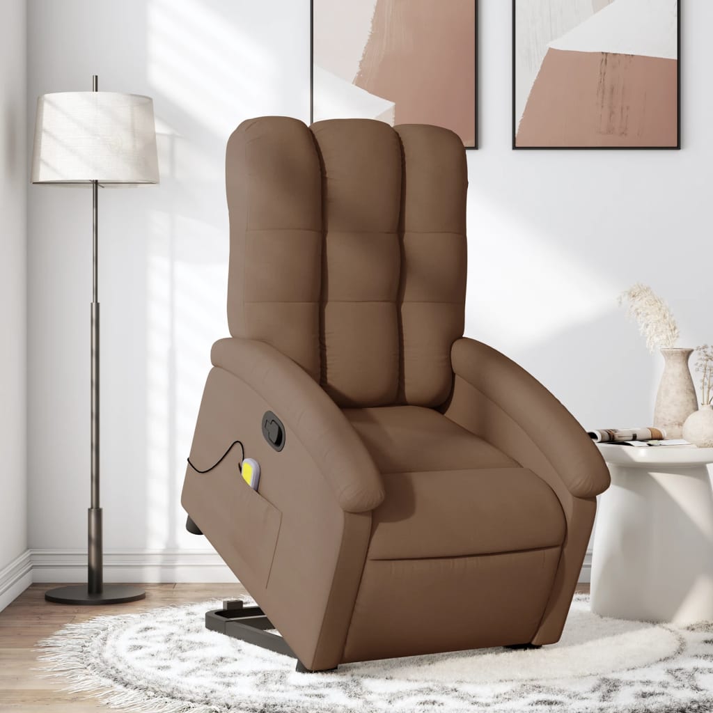 Fauteuil de massage avec aide à la verticalisation en tissu marron