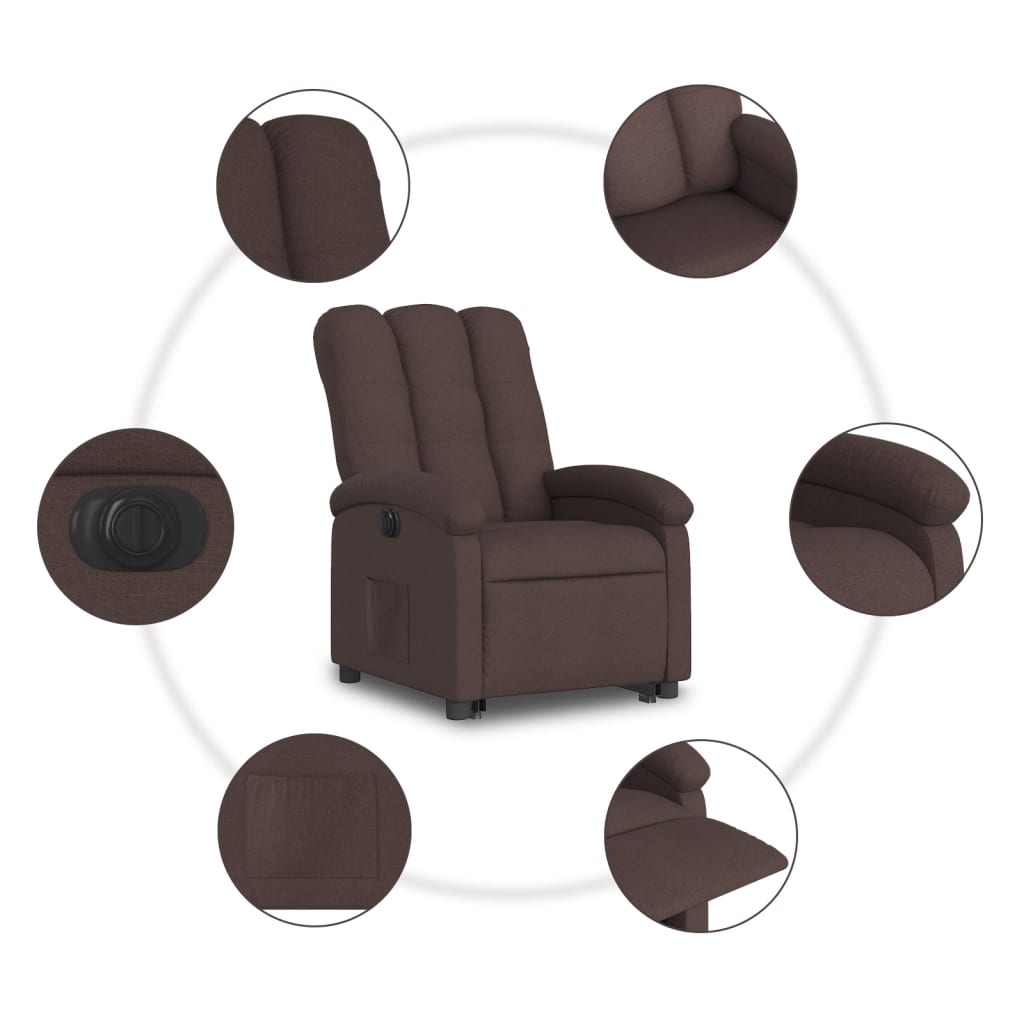 Fauteuil relax avec releveur électrique en tissu marron foncé