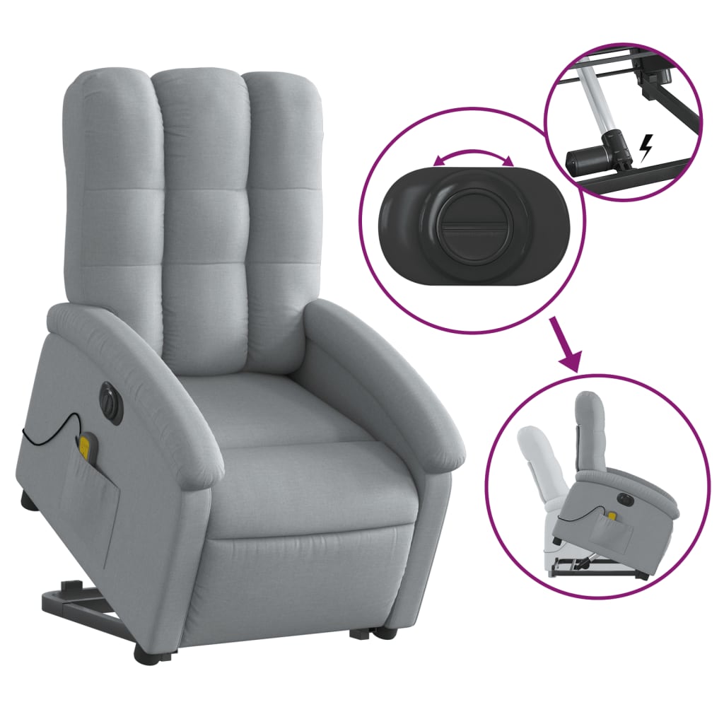 Electric massage chair with stand-up aid light grey fabric