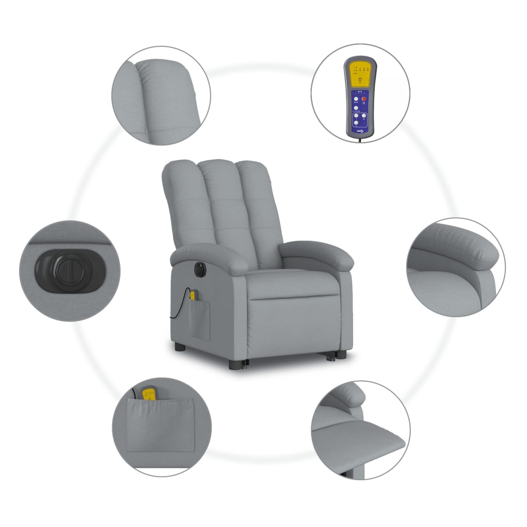 Electric massage chair with stand-up aid light grey fabric