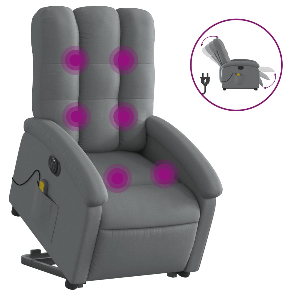 Fauteuil de massage électrique avec aide au verticalisation en tissu gris foncé