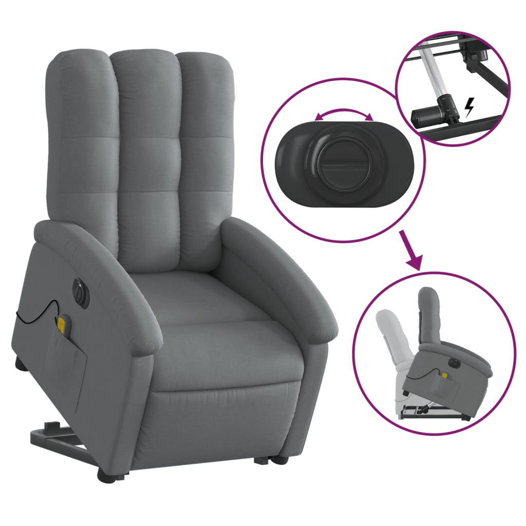 Fauteuil de massage électrique avec aide au verticalisation en tissu gris foncé
